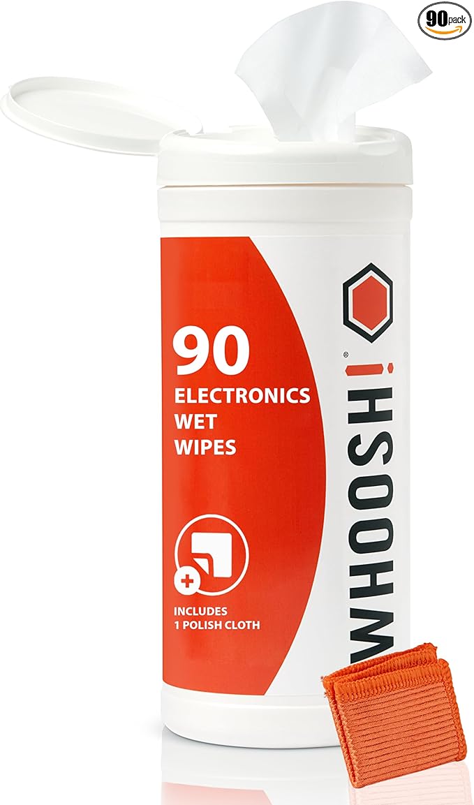 WHOOSH! Screen Shine 90 Count Touch Screen Cleaner Wipes for Car, OLED, TV, Eyeglasses, Laptop – Lint-Free, Non-Abrasive Wipes – Streak-Free Finish – Non-Toxic & Odorless – Microsuede Cloth Included