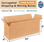 Long Moving & Shipping Boxes 24x8x8 inches (10-Pack) - Extra Strength 200 lb vs Regular - Corrugated Durable Cardboard Boxes - Long Cardboard Box - Packing and Moving Box by IDL Packaging