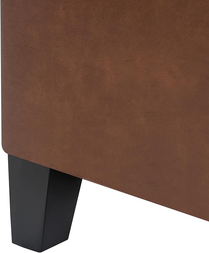 Asense 17 Inch Faux Leather Ottoman with Storage, Square Ottoman Footstool Upholstered Footrest for Couch Entryway Bedroom Living Room, Coffee