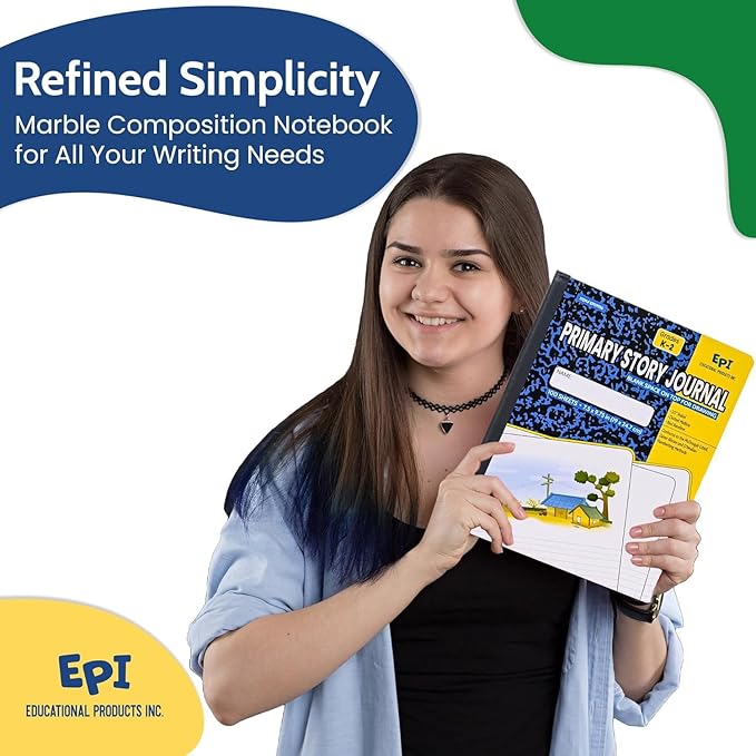 EPI 960 Pack (Pallet) Primary Ruled Composition Notebook Bulk, 200 pages (100 Sheets), 9-3/4 x 7-1/2, Blank Top Header For Drawing, Story Paper, Heavy Duty, School Supplies, Grades K-2, Sewn Binding