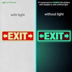 iSYFIX Exit Stickers Signs with Directional Right & Left Arrow 6 Pack 12x4 Inch - Glow in the Dark Photoluminescent Vinyl for Office, School, Business, Warehouse - UV & Weather Resistant for Indoor/Outdoor Use