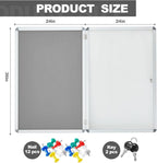 Geetery 36 x 24 Inch Enclosed Bulletin Board with Locking Door Fabric Cork Outdoor Bulletin Board Lockable Display Case, Tamperproof Aluminium Frame Noticeboard Wall-Mounted for School, Office (Gray)