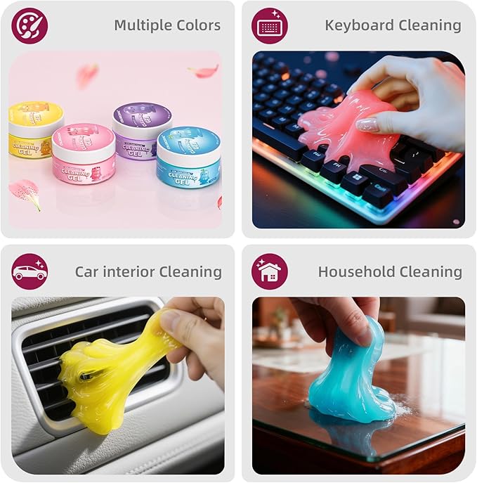 Car Cleaning Gel Reusable 4Pack - Dust Cleaning Putty Keyboard Slime for Car Interior Air Vent Cleaner, Auto Detailing Tools Accessories, Dust Remover Gifts for Men Women,Cleanings Gadgets,400g