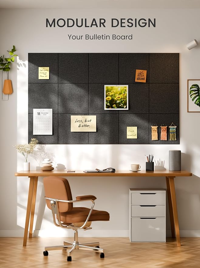 Bumusty Large Cork Board 47"x35" Alternative - 12 Pack Felt Wall Tiles with 70 Safe Removable Adhesive Tabs, 30 Pushpins, Cork Boards for Walls Pin Board Bulletin Board Office Decor (Charcoal Gray)