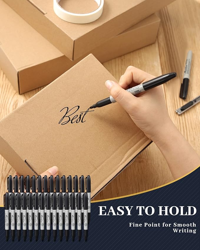 Thenshop 400 Pack Black Permanent Markers Bulk - Fine Point Permanent Marker Quick Drying Waterproof Pens for Doodling Writing Marking Classroom Work on Wood Metal Stone Glass, Office School Supplies