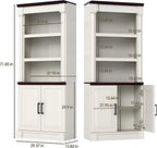 72" Roman Column Bookcase with Double Door Cabinet, 5 Tiers Tall Bookshelf Shelves Storage and Anti Tip Kit, Classic American European Modern Multi Style Design for Living Room Study Office, White