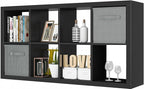 furtble Bookshelf with Storage Bins, 8-Cube Storage Organizer, Modern Wood Open Bookcase, Multifunctional Display Shelf for Living Room, Bedroom, Home Office, Matte Black