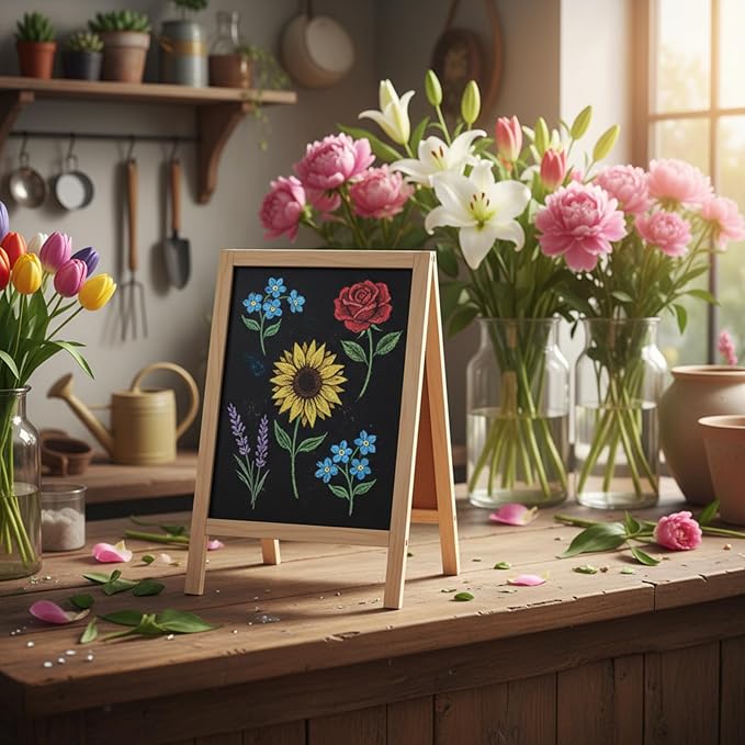 Henoyso 2 Pcs 16" x 10" Small Chalkboard Easel Tabletop Chalkboard Signs Menu Wooden A Frame Sandwich Board for Table, Double Sided with 2 Erasers for Bar Parties Display Home Decor(Wooden)