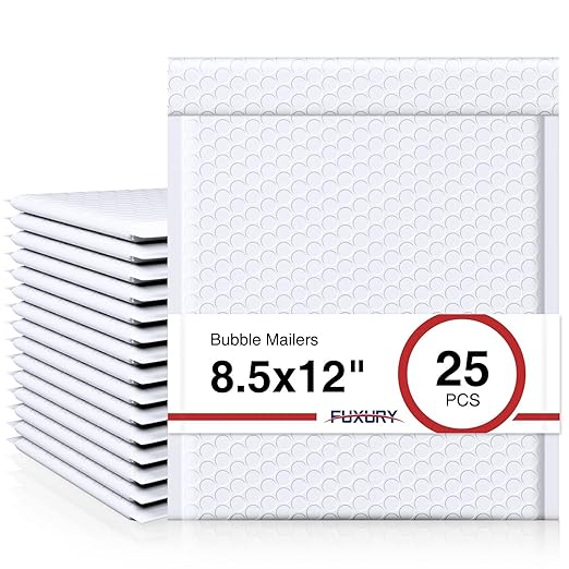 Fuxury Bubble Mailer, 8.5x12 Inch 25 Pack Self-Seal Adhesive Padded Envelopes Usable Size 8.5x11 Inch, Water Resistant Bubble Envelopes for Mailing,Packaging,Small Business,Shipping, White #2