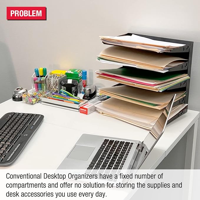 Desktop Organizer 6 Letter Tray Sorter Plus Riser Storage Base & 3 Supply Drawers - TierDrop Plus Stores All of Your Documents, Files, Forms & Frequently Used Supplies in One Compact Modular System