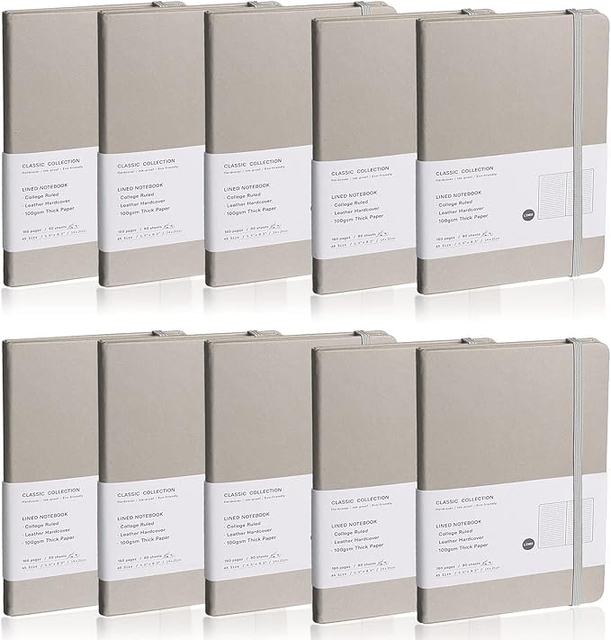 EMOMAS Lined Journal Notebook, 10Pack Hardcover Notebook for Men & Women – Journals for Writing, Work, School, Home & Daily Notes, 160 Pages – Medium A5, 5.7"x8", 100 gsm Thick Paper (Grey)
