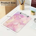 Luminzo Plastic Cute Clipboard Low-Profile Metal Clip, A4 Letter Size 9 x 12.5 in, 8.5 x 11 Paper Clip Board for Teachers, Nurses, Classroom,Pink Gold Marble