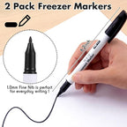 Janlaugh 2 Pcs Freezer Permanent Markers Waterproof Fast Drying Labels 1.0mm Chisel Fine Point Tips Food & Fridge Labels Markers Pen (Black)