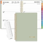 SUNEE 2026 Weekly and Monthly Planner - from January 2026 - December 2026, Daily Agenda Planner with Monthly Tab, Flexible Cover, Note Pages, Pockets, Bookmark, Spiral Binding, Sage Green, 6.4" x 8.3"