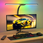SIBRILLE Upgraded LED Desk Lamp for Home Office with RGB, Rotatable Computer Desk Light with Remote, Tall Table Lamp with Clamp for Working, Dimmable Dual Head Task Lighting for Monitor PC, 22W