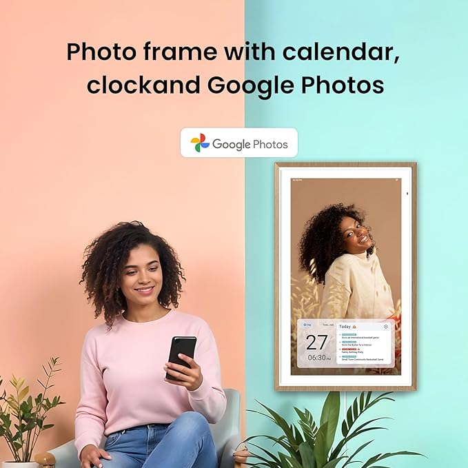 ApoloSign 27” Digital Calendar: Dual Mode Calendars with Google Play & Multi-calendar Sync, Electronic Planner & Chore Chart, Smart Touchscreen, Interactive Display for Family Schedules (Teak Wood, 27-inch)
