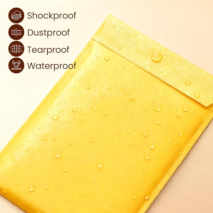 Yellow Kraft Bubble Mailer Envelopes, Large Bubble Mailers 10.5x15 Inch, 25 Pack Padded Envelopes, Self-Seal Shipping Envelope,Tear-Resistant Mailing Envelopes Padded
