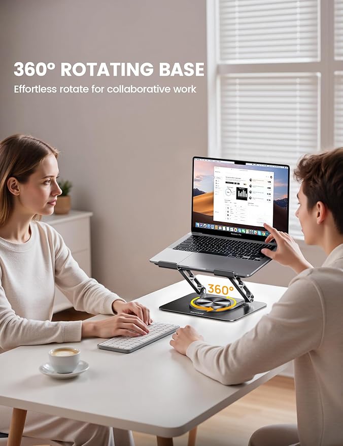 Lamicall Adjustable Laptop Stand for Desk - 360 Rotating Base Ergonomic Computer Stand, Aluminum Laptop Riser Foldable Protable for Office Home fits MacBook Air Pro, Dell, HP (10-17.3'') - Black