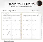 SUNEE 2026 Planner, Weekly and Monthly Calendar Planner, January 2026-December 2026, Daily Agenda with Tabs, Note Pages, Spiral Binding, 8.5"x11", Pink
