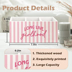 URLLUAE Pink Preppy Long Live Girlhood Wooden Pen Pencil Holder for Desk Accessories, Preppy Girly Desk Decor, Feminine Aesthetic Makeup Brush Toothbrush Holder Organizer for Girls Room Bathroom