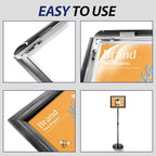 SENZHIYI Adjustable Poster Sign Stand Holder Heavy Duty Snap Open Aluminum Pedestal Floor Standing Sign Holder Vertical and Horizontal View Sign Displayed (Black, 11X17inches)
