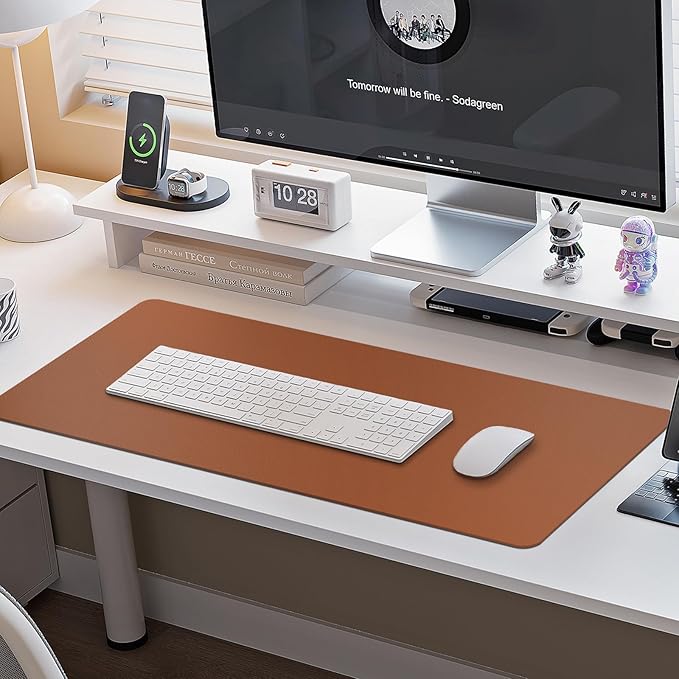 Boutilon Leather Desk Pad Protector,Non-Slip Mouse Pad,Laptop Desk Pad,Office Mouse Mat,Waterproof Leather Desk Blotter,Desk Writing Pad for Office and Home (XXL-Brown,47.2"x 17")