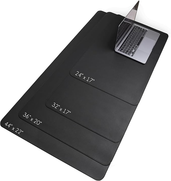 Vine Creations Leather Desk Protector, Non Slip 32" x 17" Office Desk Mat (Black)