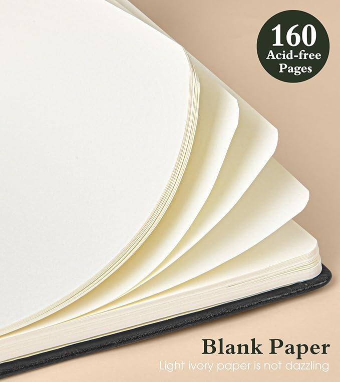 PAIBAS Blank Journal Notebook for Women Men,160 Pages,A5 Hardcover Sketchbook for Drawing, Sketch book, Unlined Notebooks for School,Work, Note Taking,Travel Journals for Writing 5.8"x8.5" (Black)