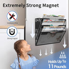 LQPAFZ 3-Tier Magnetic File Holder, No Drilling Installation File Cabinet Organizer, Black Magnetic File Organizer, Magazine Rack, Magnetic Paper Holder for Refrigerator, File Cabinets, Whiteboard
