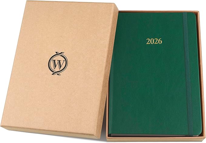 Wykeham's Executive 2026 Daily Journal Planner – US Public Holidays & Format – Customization Available (Racing Green, 8.5"×5.5")