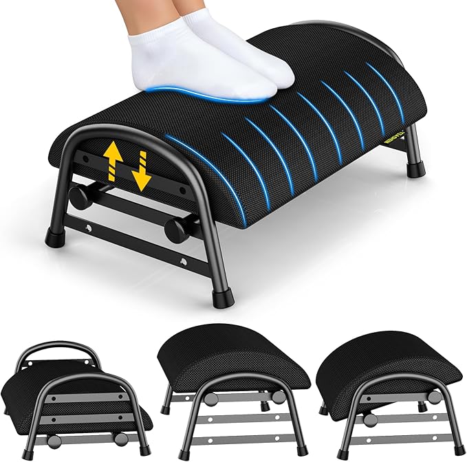 YEASHEIN Adjustable Foot Rest for Under Desk at Work, Ergonomic Under Desk Footrest with 6 Positions, Foot Stools for Under Office Desk Chair, Leg Rest for Home, Car, Computer, Gaming Accessories