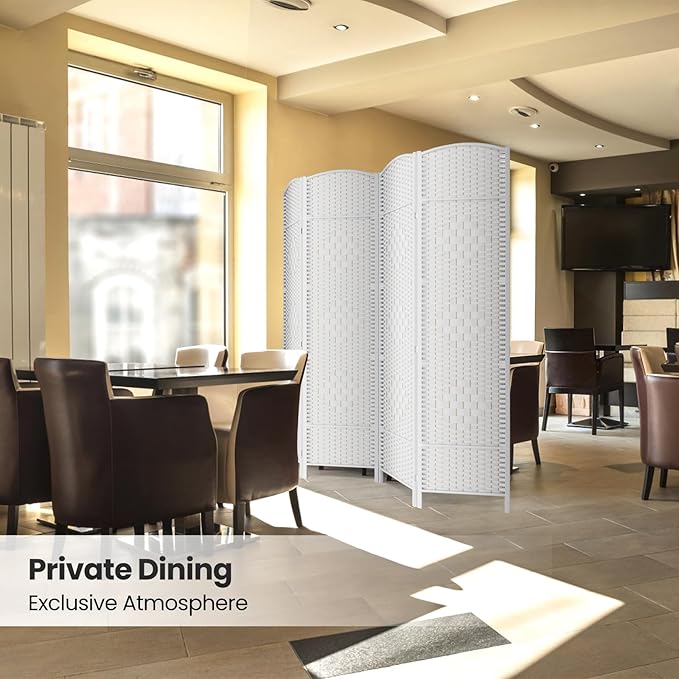 Cocosica 4 Panel Room Divider,6Ft Folding Privacy Screen,Tall - Extra Wide Foldable Panel Partition Wall Divider with Diamond Double-Weaved Hand-Woven Design Room Screen Divider（White）