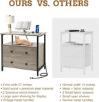 Edbuosy 27 inch Wide Night Stand with Charging Station, Bedside Table with Open Shelf, 2 Drawers Small Wood Dresser, Modern Wood Nightstand for Bedroom/Living Room (Rustic Gray)