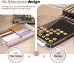 Nuvretk 54 Slot Wax Seal Stamp Head Storage Box - Clear Organizer with Double-Latch Lid, Stackable Design, EVA Foam Pad for Various Stamp Sizes