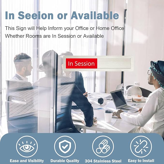In Session or Available Sign,Vacant Occupied Indicator for Home Office Hotles Hospital Restroom, Slider Door Sign Tells Whether Room in Use or Available-7'' x 1.5'' - Stainless Steel,Silver