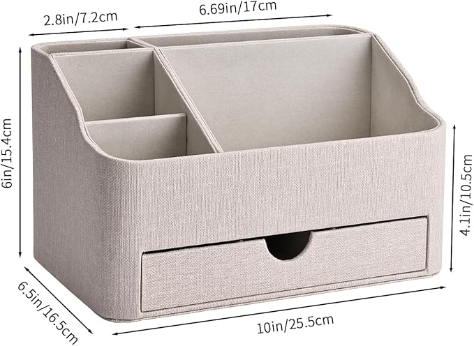 KINGFOM PU Leather Desk Organizer with Drawer, 5 Compartments Desktop Storage Caddy for Office & Home Supplies, Pen Holder for Remote Control, Phone & Accessories, Mail Organizer Countertop(Beige)