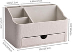 KINGFOM PU Leather Desk Organizer with Drawer, 5 Compartments Desktop Storage Caddy for Office & Home Supplies, Pen Holder for Remote Control, Phone & Accessories, Mail Organizer Countertop(Beige)