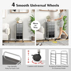 Giantex 10-Drawer Storage Cart w/Universal Wheel, Rolling Cart w/Handle, Home Organizer Storage Unit w/Removable Drawers, Trolley Utility Cart for Kitchen Makeup Living Room Office Play Room