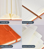 Biuwory Lined Journal Notebook for Women Men,256 Pages A5 Hardcover Leather Journals for Writing,Travel,Business,Work & School,College Ruled Notebooks for Note Taking,Diary Notepad 5.7"×8.3" orange