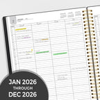 SUNEE 2026 Daily Planner, 4-Person Group Appointment Book with Quarter-Hourly Layout. Weekly & One-Page-Per-Day Format, Jan to Dec 2026, 8.5"x11",Weekly Planner, Flexible Cover, Note Pages, Bookmark, Black