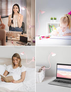 LiFMIRA Pink Small Desk Lamp Clip on LED Reading Light for Bed, 3 Color Modes 10 Dimmable Brightness, Book in Bed Headboard, Flexible Neck Clamp BL08