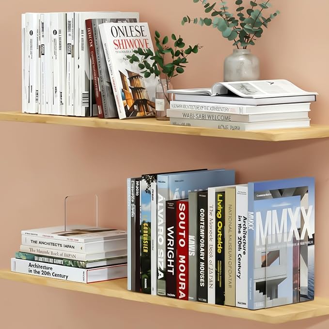 16 Pcs Clear Acrylic Bookends for Shelves, Heavy Duty L-Shaped Book Ends for Books, Invisible Book Organizer & Holder for Office, Home, Library