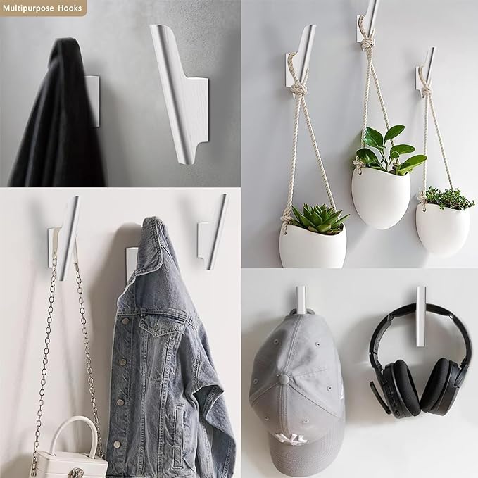 FCOWK Wood Wall Hooks 4 Pack Coat Hooks Wall Mount White Wooden Hooks for Hanging Hat, Bag, Backpack, Rustic Coat Hooks for Wall, Wood Towel Hooks for Bathrooms and Entryway Hooks (White)