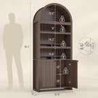 81" Tall Arched Cabinets,Bookcase with storage,Mid-Century Modern 6-Tier Bookshelf with Door,2 Book Risers and Adjustable Shelves offering more storage space for Living Room,Kitchen,Home Office,Walnut