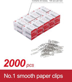 PAPERPAL Paperclips for Office School & Personal Use, #1 Smooth Paper Clip (1-2/7"), 2000 Medium Paper Clips (20 Boxes of 100 Each), Silver