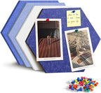 Uoisaiko 12" Large Bulletin Board with 15 Push Pins, Pack of 4 Hexagon Felt Pin Board Notice Boards for Home Office, Felt Wall Tiles for Photos Memos (Blue)