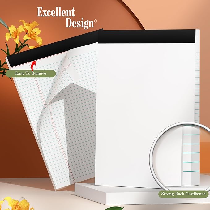 PINJINGPRO 24 Pack White Legal Pads 8.5 x 11 Writing Note Pads College Ruled Writing Pads 8.5 x 11, Lined Paper Pads, 30 Sheet/Notepad, 38 Lines Perforated Notepads 8.5 x 11'' for School, Home, Office
