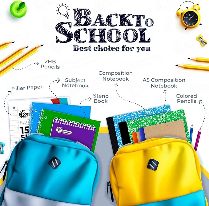 Rosmonde 720 Packs (Pallet) 5 Subject Notebooks, Spiral Notebook Bulk, Wide Ruled, Pallet of Notebooks, 150 Sheets (300 pages), 8 x 10-1/2", Bulk Spiral Notebooks for School & Office, 4-7 Days Transit