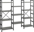 SUPERJARE Triple 4 Tier Bookshelf, Bookcase with 11 Open Display Shelves, Wide Book Shelf Book Case for Home & Office, Grey