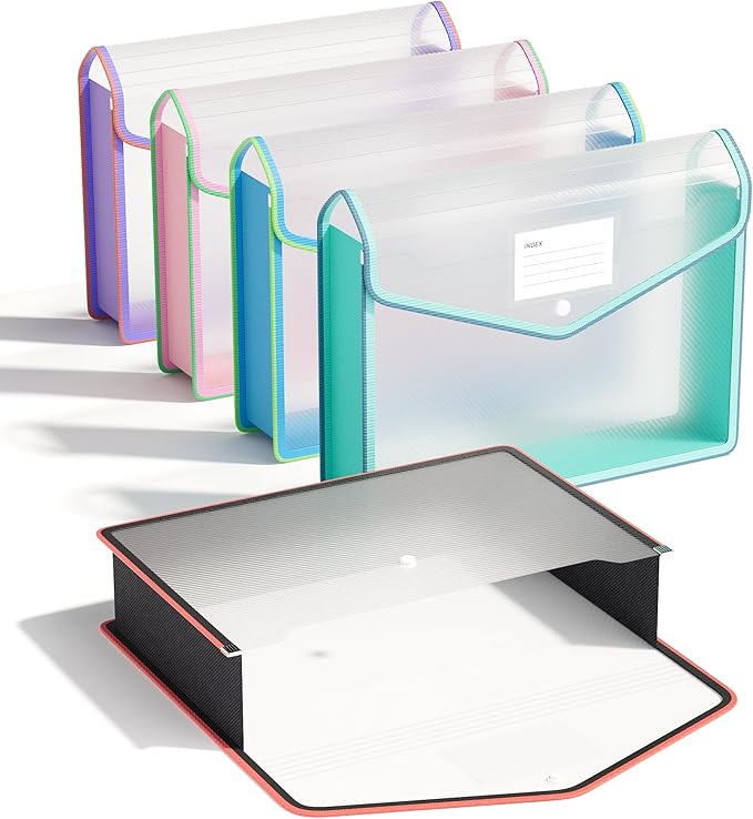 ThinkTex Plastic Expanding File Folder, Transparent envelopes with Snap Closure,No Dividers,Large Capacity,Document Organizer for Bills&Taxes,Letter/A4 Size for School/Office/Home- Two-Tone-5pcs